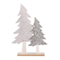 Felt Christmas tree, 2 pieces, on wooden base 38x26x5cm, dark brown