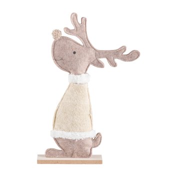 Filz Hirsch, auf Holzbase, JULES 30x14x4cm, Dunkelbraun