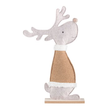 Filz Hirsch, auf Holzbase, JULES 48x31x5cm, Dunkelbraun