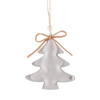 Imitation leather hanger, 3fold, with bow approx. 12x11cm, light grey