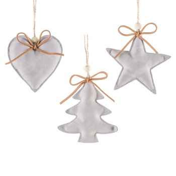 Imitation leather hanger, 3fold, with bow approx. 12x11cm, light grey