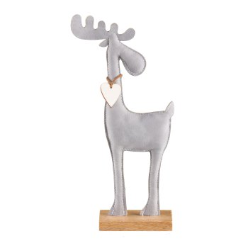 Imitation leather deer, on wooden base 28x11x5cm, light grey