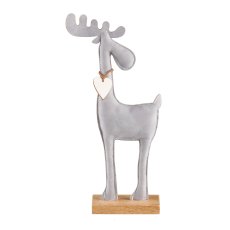 Imitation leather deer, on wooden base 28x11x5cm, light grey