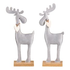 Imitation leather deer, on wooden base 28x11x5cm, light grey