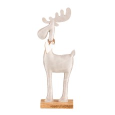 Imitation leather deer, on wooden base 28x11x5cm, beige
