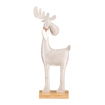 Imitation leather deer, on wooden base 28x11x5cm, beige