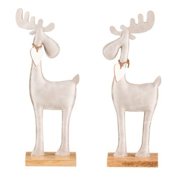 Imitation leather deer, on wooden base 28x11x5cm, beige