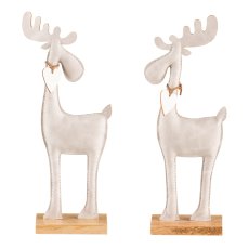 Imitation leather deer, on wooden base 28x11x5cm, beige