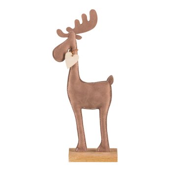 Imitation leather deer, on wooden base 28x11x5cm, light brown