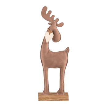 Imitation leather deer, on wooden base 28x11x5cm, light brown