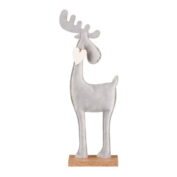 Lederimitat Hirsch, auf Holzbase 35x14x5cm, Hellgrau