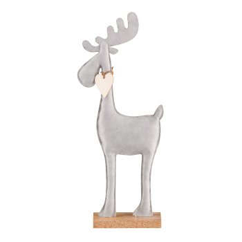 Lederimitat Hirsch, auf Holzbase 35x14x5cm, Hellgrau