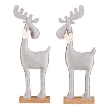 Lederimitat Hirsch, auf Holzbase 35x14x5cm, Hellgrau