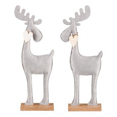 Imitation leather deer, on wooden base 35x14x5cm, light grey