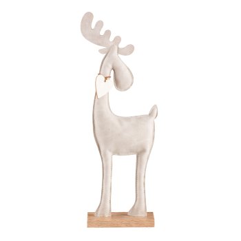 Imitation leather deer, on wooden base 35x14x5cm, beige