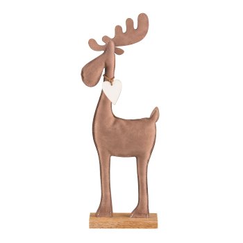 Lederimitat Hirsch, auf Holzbase 35x14x5cm, Hellbraun