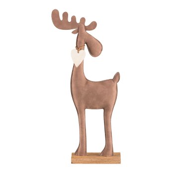 Lederimitat Hirsch, auf Holzbase 35x14x5cm, Hellbraun