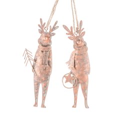 Metal deer hanger, 2 assorted 15x5cm, copper