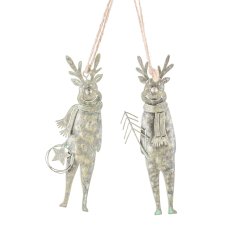 Metal deer hanger, 2 assorted 15x5cm, jade
