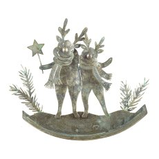 Metal deer, 2 rocker 15x14x4cm, jade