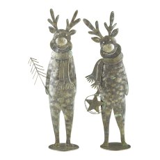 Metal deer standing, on metal base, 2 assorted 25x8x6cm, jade