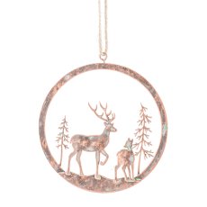 Metal hanger, deer landscape, in ring 10x11cm, copper