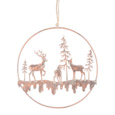 Metal hanger, deer landscape, in ring 15x15cm, copper