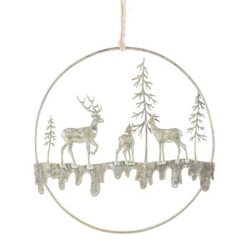 Metal hanger, deer landscape, in ring 15x15cm, jade