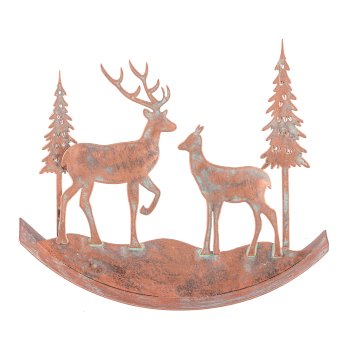Metall Hirsch Landschaft, Wippe 14x12x4cm, Kupfer