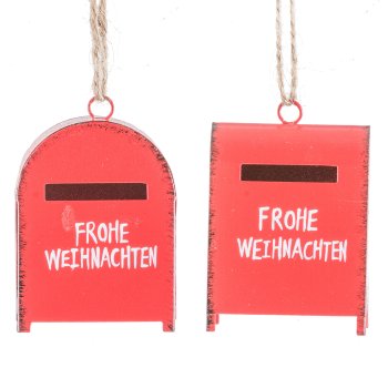 Metal hanger, letterbox, Christmas post, 2 assorted 6x5x4cm, red