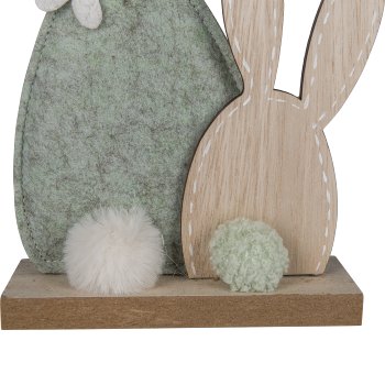 Felt rabbit pair, on wooden base, 16x5x22cm, green