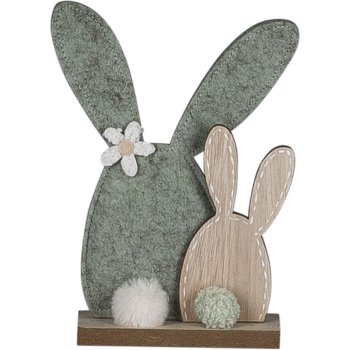 Felt rabbit pair, on wooden base, 16x5x22cm, green