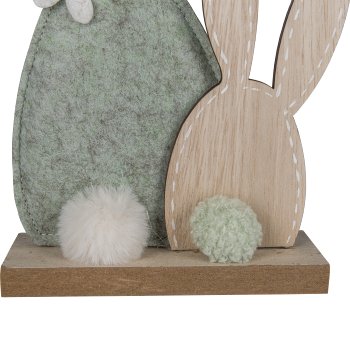 Felt rabbit pair, on wooden base, 22x5x13cm, green