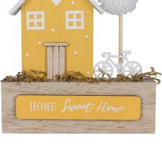 Wooden decorative house, on base, 12x2.5x13cm, yellow