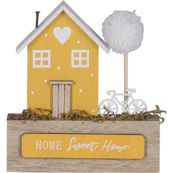 Wooden decorative house, on base, 12x2.5x13cm, yellow