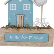 Wooden decorative house, on base, 12x2.5x13cm, blue