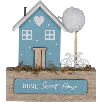 Wooden decorative house, on base, 12x2.5x13cm, blue