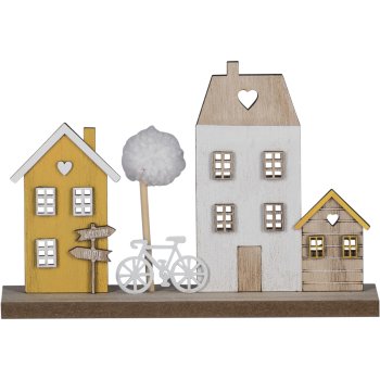 Wooden decorative house, on base, 20x5x13cm, yellow