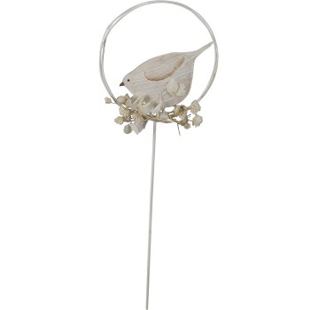 Metal ring, with birds & dried flowers, stake, 10x10cm/+20cm stake, vanilla