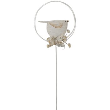 Metal ring, with birds & dried flowers, stake, 10x10cm/+20cm stake, vanilla