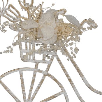 Metal bicycle with dried flower decoration, 15x11x4cm, white