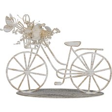 Metal bicycle with dried flower decoration, 15x11x4cm, white