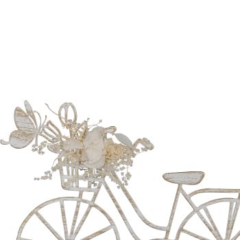 Metal bicycle, with dried flower decoration, with stake, 15x11x4cm/+20cm stake, white