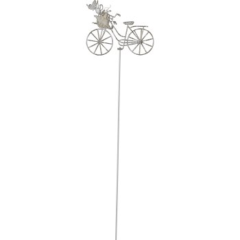Metal bicycle, with dried flower decoration, with stake, 15x11x4cm/+20cm stake, white