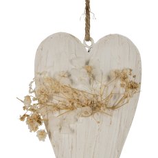Metal heart, with dried flowers, hanger, 23x5cm, vanilla