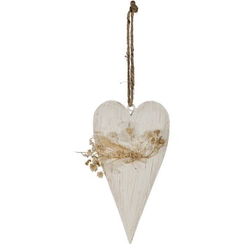 Metal heart, with dried flowers, hanger, 23x5cm, vanilla