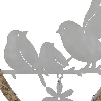 Nature heart on base, with metal birds, 16x6x24cm, natural