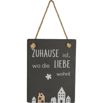 Schiefer Tafel, Hänger, mit Schriftzug, 15x20cm, schwarz