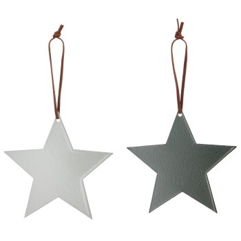 Metallhänger Stern mit Lederband, 10x10cm, dunkelgrün, 6/Box