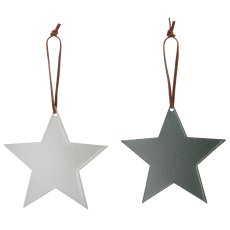 Metallhänger Stern mit Lederband, 10x10cm, dunkelgrün, 6/Box